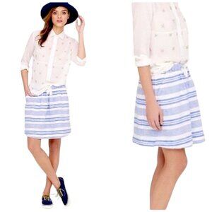 J. Crew Linen Blue White Stripe Drawstring Mini Skirt